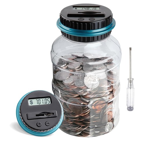 Blue piggy bank - blue, coin